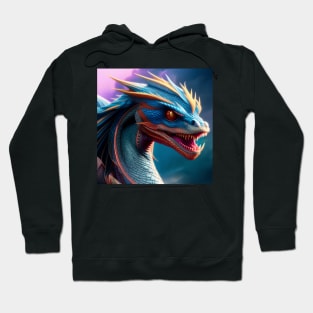 Intricate Blue Dragon with Red Highlights Hoodie